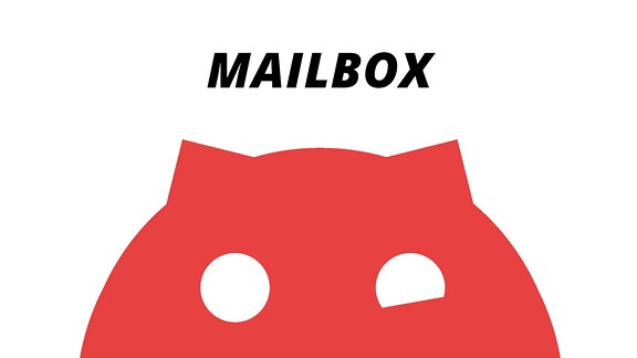 Ein rotes Sputnikon vor weißem Hintergrund mit der Aufschrift "Mailbox"